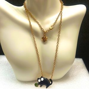 Betsey Johnson Fat Black Enamel Cat Pendant Necklace/Brooch